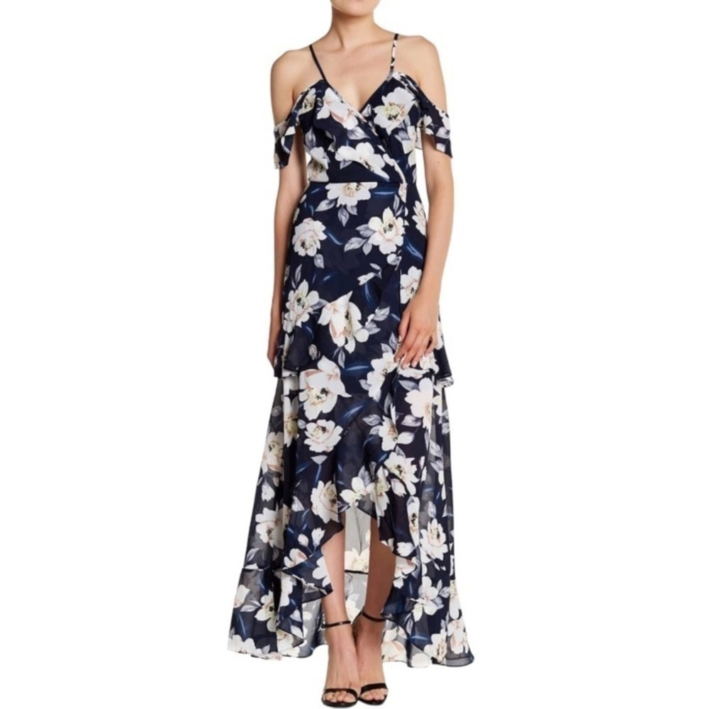 NWT Soieblu Navy Floral Off Shoulder Cami Strap Dress in size Small